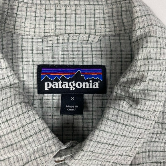 Patagonia Hemp Cotton Short Sleeve Shirt Men’s Small Grey Check Well Worn Button - Picture 4 of 8